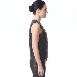 Women's 100% Polyester Vest V-Neck Button Down Lightweight Sleeveless Side Lace Winter Outerwear - Product Image 3