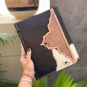 New Hair On Hide Cowhide Leather Business Planner Portfolio High Quality File <b>Folder</b> Document <b>Folder</b> Binder With <b>Card</b> Holder - Product Image 1