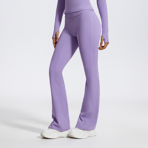 Leggings de Yoga de Cintura Alta para Mujer, Corte Bootcut, Color Sólido, Largo Completo, Elásticos en Cuatro Direcciones, Control de Abdomen, Resistentes a las Arrugas, con Bolsillos, 100% OEM/ODM - Product Image 3
