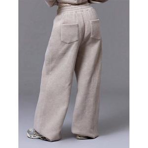 High Quality Factory 2pcs Set <b>Women</b> Waistband Structured Thick Wide Leg Pants <b>Fleece</b> Cotton <b>Women</b> Tracksuit Set - Product Image 5