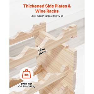 Casier à vin modulaire empilable en bois massif à 8 niveaux, capacité de 96 bouteilles, autoportant, pour Pinot Noir, rangement pour cuisine, cave, bar, style naturel - Product Image 4