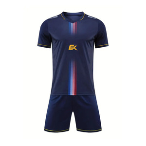 Conjunto de Camiseta de Fútbol Sublimada Azul Marino para Hombre, Manga Corta, Cuello en V, Uniforme de Fútbol con Diseño a Rayas, Absorbe la Humedad - Product Image 2