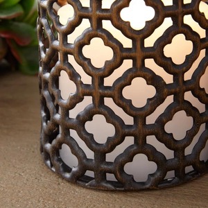 Decorative Moroccan Style Dark Metal Votive <b>Hurricane</b> <b>Lantern</b> Set Assorted Heights Contemporary Lattice Pattern Cutout Candle - Product Image 4