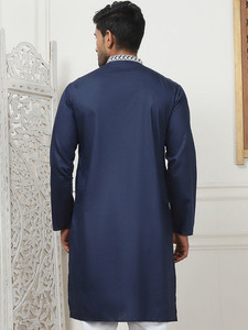 <b>Men's</b> Navy Blue Embroidered Kurta <b>Pajama</b> <b>Set</b> Traditional Indian Pakistani Ethnic Wear - Product Image 6