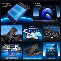 Tableta Robusta Oukitel RT3 PLUS con Pantalla HD de 8.0'', Batería de 11000 mAh, 16 GB (4+12)+128 GB, Android 15.0, 16 MP, Tableta PC