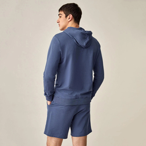 Men's Solid Color Hoodie and Shorts <b>Set</b> Casual <b>Knitted</b> 100% Cotton Summer Wear Blue - Product Image 4