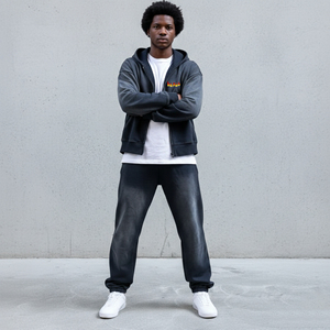 Ensemble 2 pièces pour homme en molleton 100% coton de haute qualité, effet délavé soleil, logo imprimé personnalisé, streetwear hip-hop, survêtement à capuche - Product Image 1