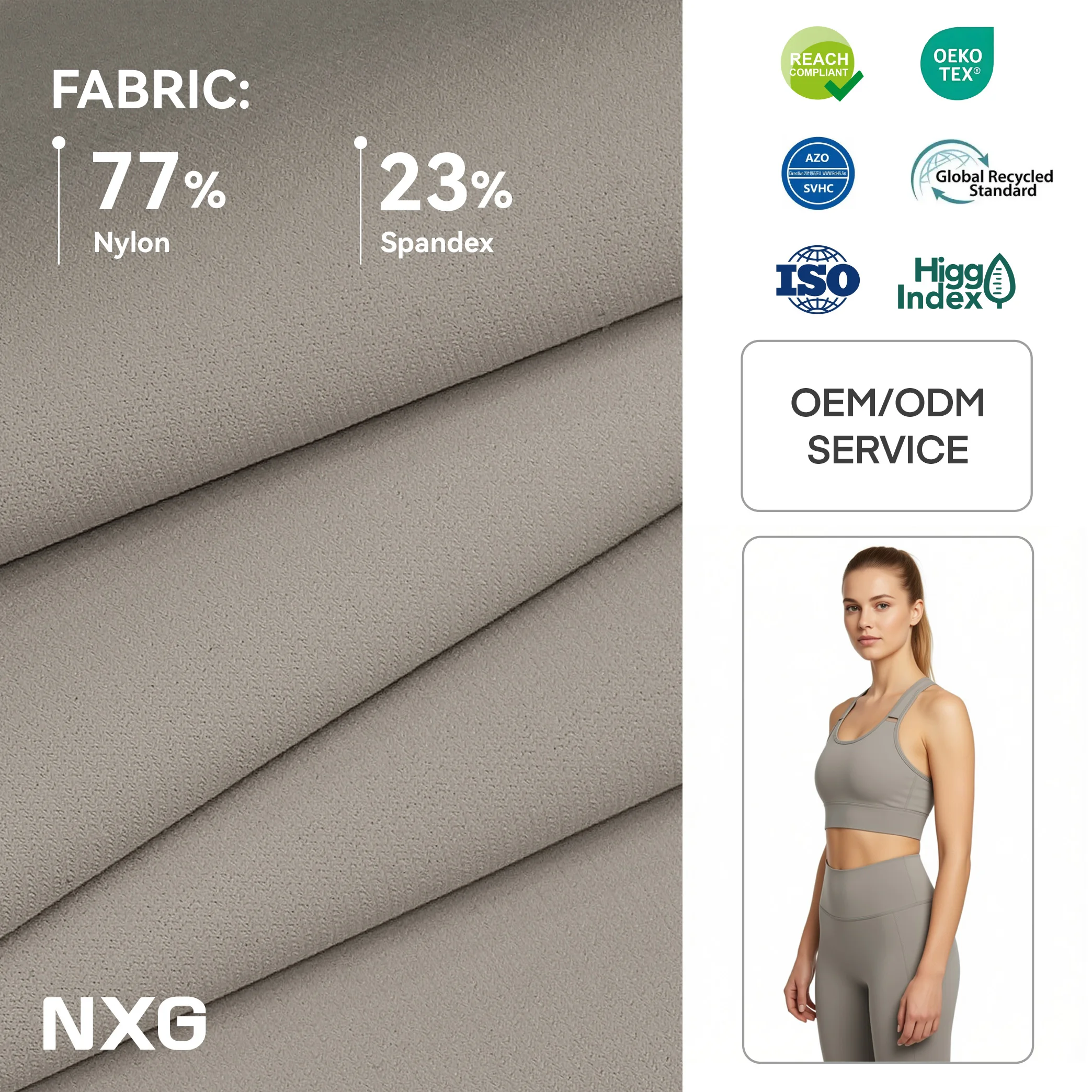 Premium 77% Nylon 23% Spandex Running Sports Bras Material Breathable Moisture-Wicking OEM Color 165GSM