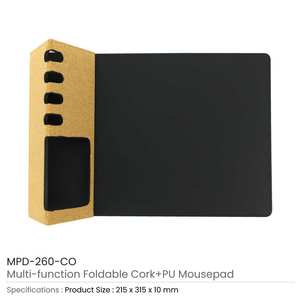 Foldable Cork & PU <b>Mousepad</b> with Mobile & Pen Holder - Product Image 3