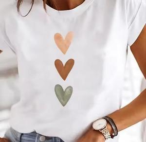Camiseta informal de manga corta para mujer, camiseta gráfica a la moda para mujer, camiseta de verano con estampado dulce de acuarela Love para mujer - Product Image 3