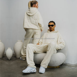 OEM/ODM Logo personnalisé deux pièces couleur unie uni Streetwear survêtement hiver sweat à capuche unisexe imprimé brodé 100% coton - Product Image 5