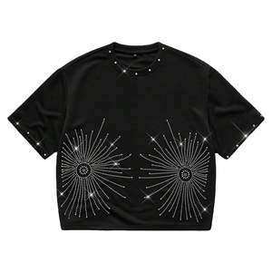 เสื้อยืดผู้ชายประดับเพชรเทียม คุณภาพสูง ผ้าฝ้าย 100% ทรงโอเวอร์ไซส์ ใส่สบาย แขนสั้น ยูนิเซ็กส์ สไตล์ลำลอง สตรีทแวร์ แฟชั่น - Product Image 1