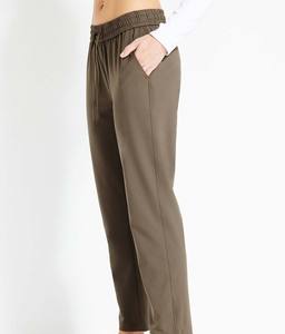 Women's Olive Green Straight Leg Ankle-Length Pants <b>Elastic</b> <b>Waist</b> Drawstring Casual <b>Trousers</b> With Pockets - Product Image 2