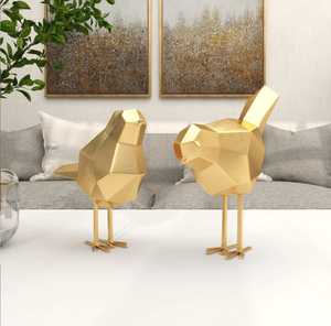 trending new Gold Plated Bird Sculptures Set Of 2 Handmade Contemporary Tabletop Decor Living Room Ornament - Product Image 1