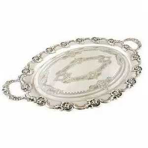Vintage Oval Silver Plated Serving Tray Ornate Floral Embossed Metal Platter with Handles Luxury Royal Wedding Party <b>Food</b> <b>Server</b> - Product Image 1