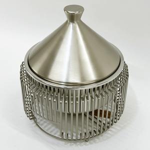 Modern Silver Stainless Steel Tagine <b>Food</b> <b>Warmer</b> Conical Lid Chafing Dish <b>Candle</b> Heated Buffet Server Moroccan Style Serving Pot - Product Image 4