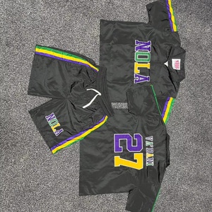 100% Nylon Embroidered Shirt & Shorts <b>Set</b> For Men Drawstring Mid Waist <b>Knitted</b> Solid Waterproof Breathable - Product Image 1