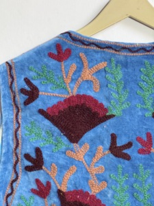Blue Handmade Suzani Embroidered <b>Vest</b> for Women - Product Image 4