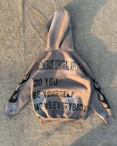 Sweat à capuche streetwear personnalisé avec logo, effet délavé, en molleton bouclette de coton épais, coupe oversize et courte pour homme - Product Image 1