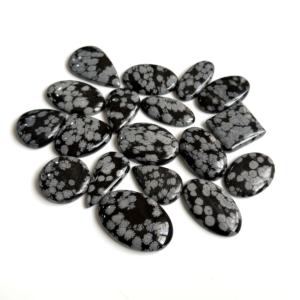 Cabochon en obsidienne flocon de neige naturelle, pierre précieuse brute, obsidienne noire polie, cabochons pour la fabrication de bijoux, pendentif, bague - Product Image 5