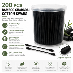 Hisopos de Algodón PP Ligeros de Doble Punta con Carbón de Bambú, 200 Unidades Desechables de 8cm, para Maquillaje y Limpieza del Hogar - Product Image 4
