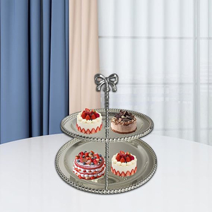 Bow Design Cupcake <b>Stand</b> 2 Tier Table Decoration <b>for</b> Parties Housewarming <b>Afternoon</b> <b>Tea</b> Silver <b>Cake</b> <b>Stand</b> - Product Image 1