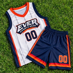 White Navy <b>Orange</b> Trim Basketball Uniform Jersey <b>Shorts</b> Set Custom Made Unique Design ODM Service New Style for School Teams - Product Image 1