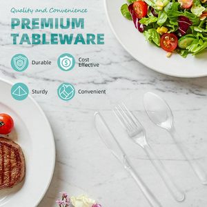 Cubiertos de Plástico Resistentes, Desechables y Degradables para Fiestas, Picnics, Bodas, Eventos, Reuniones y Uso Diario, Tenedores, Cucharas y Cuchillos Transparentes - Product Image 6