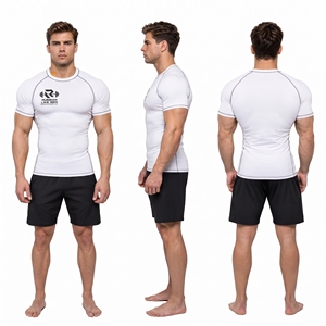 Camiseta Deportiva de Compresión de Manga Corta para Hombre, Cuello Redondo, Ajustada, Transpirable, de Poliéster, para Gimnasio y Entrenamiento - Product Image 5