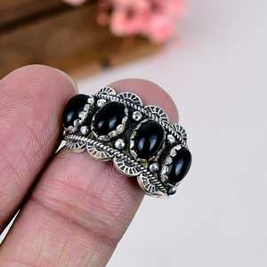 Black Onyx Statement Ring 925 Sterling Silver Band Ring, Natural Gemstone Jewelry Handmade <b>Gift</b> for Her - Product Image 2