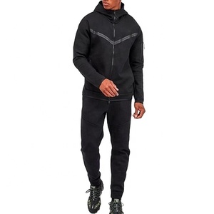 Conjuntos de chándales para hombre al por mayor, de manga larga, con cremallera completa, chaquetas y pantalones, conjuntos de 2 piezas, chándal de algodón para hombre - Product Image 1