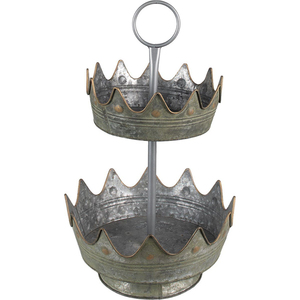 Support à gâteau rustique de style farmhouse à 3 niveaux en métal galvanisé, plateau de service en fer avec poignée en anneau doré pour la présentation de desserts lors de mariages et de fêtes - Product Image 3