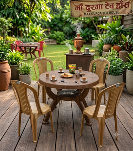Table de jardin ronde en résine, table de patio, table de salle à manger ronde aspect marbre pour cour - Product Image 4