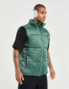 Men's Green Stand Collar Puffer Vest Windproof Solid Color Casual Winter Outerwear Polyester <b>Wadding</b> Regular Fit - Product Image 4