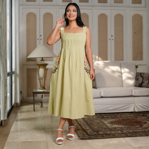 Elegante Vestido de Lino Color Ceniza para Mujer - Product Image 4