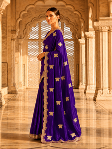 Sari de Terciopelo y Satén para Mujer, Diseño Indio Personalizado de Vexotrend, Hermoso Diseño Patola, Estilo Tradicional para Bodas y Fiestas - Product Image 2