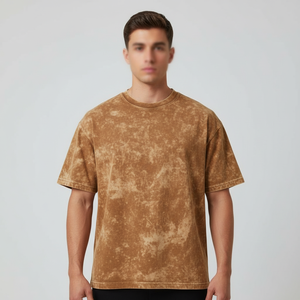 เสื้อยืดแฟชั่นลำลองผู้ชาย แขนสั้นทรงโอเวอร์ไซส์ ผ้าฝ้าย 100% สไตล์วินเทจฟอกสี - Product Image 5