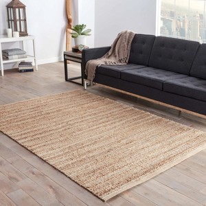 Alfombra de Yute a Rayas, Rectangular, Moderna, Tejido Plano, Beige, para Sala de Estar, Ecológica, Pelo Fino - Product Image 5