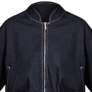 Blouson bomber en jean indigo à ourlet bouffant, coupe courte, surpiqûres contrastantes blanches, fermeture éclair frontale, taille élastique, coupe décontractée, printemps, unisexe - Product Image 6