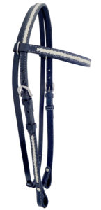 Têtière de cheval western réglable en cuir véritable tressé à la main, avec frontale droite en cuir brut blanc et cuir noir 528 - Product Image 2