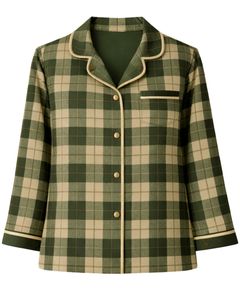 Ensemble de pyjama pour femmes en coton doux à carreaux vert olive, manches longues, boutonné, vêtements de nuit, ensemble de deux pièces, ensemble confortable pour se détendre - Product Image 2