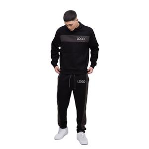 Conjunto de dos piezas con LOGO personalizado bordado de gran tamaño, ajuste relajado, bloque de Color, conjunto de chándal con capucha, conjunto de entrenamiento físico transpirable para hombres - Product Image 1