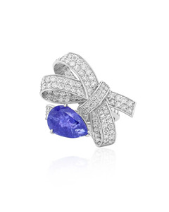 Pear Cut Moissanite <b>Vintage</b> Bow Statement Ring Rhodium Plated 14K Gold Party Jewelry with Pave Setting - Product Image 3