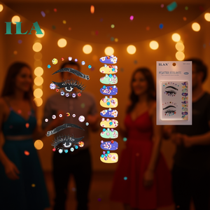 Adesivi viso glitterati ILAN per occhi e unghie con strass colorati e fiori 32646 - Product Image 2