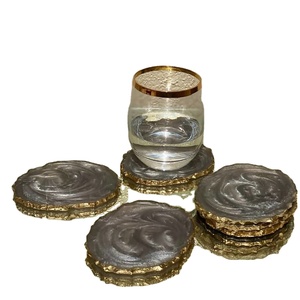 Hot Sale Unique Design Marble Look 2024 Handcrafted Resin with <b>Gold</b> Plating on Border <b>coaster</b> for Coffee & Tea Drink - Product Image 1