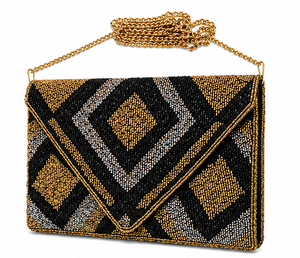 Geometric Beaded <b>Clutch</b> Bag – Black & Gold Envelope Purse for Party & <b>Wedding</b>- Elegant Beaded Envelope <b>Clutch</b>-Handmade <b>Clutch</b> - Product Image 3