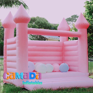 Castillo rosa pastel inflable portátil comercial decorado con globos Casa <span class=keywords><strong>de</strong></span> rebote para alquiler <span class=keywords><strong>de</strong></span> fiestas hecha <span class=keywords><strong>de</strong></span> PVC duradero - Product Image 1