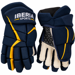 Guantes de Hockey sobre Hielo IBERIA Premium Azul Marino y Amarillo |   Guantes de Hockey |   OEM Personalizado al por Mayor - Product Image 1