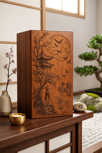 Urna de Madera para Cenizas, Caja Conmemorativa para Cremación, Caja de Recuerdo con Grabado de Pagoda de Flores de Cerezo, Decoración de Escritorio - Product Image 5