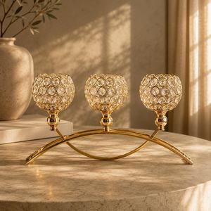 Candelabro de Metal de Lujo Personalizado con 3 Cabezas, Dorado y Plateado, para Velas de Té, Centro de Mesa para Bodas - Product Image 1